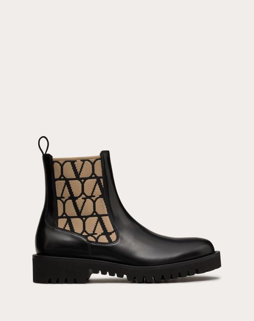 Valentino Garavani - Toile Iconographe Chelsea Boot In Toile Iconographe Technical Fabric And Calfskin - Natural/black - Man - Boots
