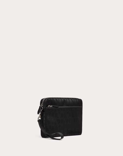 Valentino Garavani - Toile Iconographe Pouch In Technical Fabric With Leather Details - Black - Man - Bags