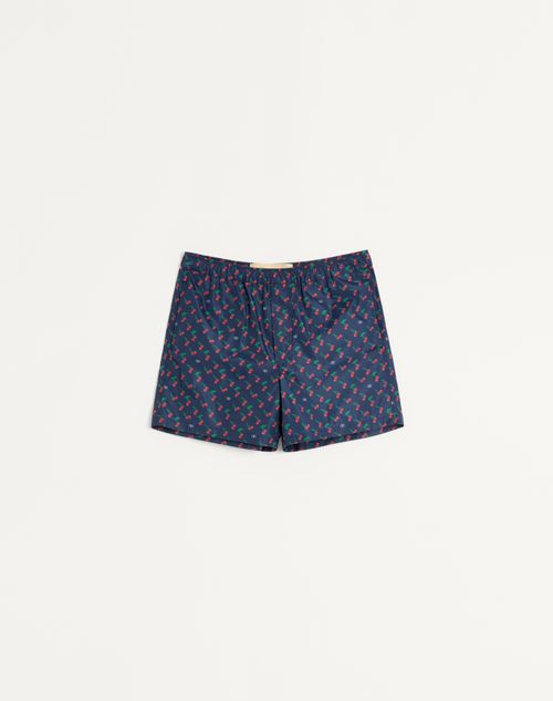 Valentino - Nylon Swimsuit With Cherryfic Print - Blue - Man - Ready To Wear