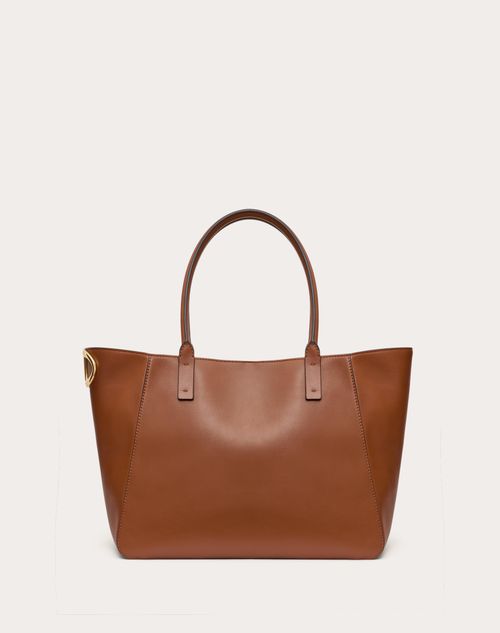 Valentino Garavani - Vlogo Side Shopping Bag In Nappa Calfskin - Tobacco - Woman - Shoulder Bags