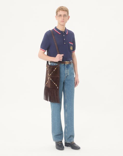 Valentino Garavani - Valentino Garavani Nellcôte Suede Shoulder Bag With Fringes - Brown - Man - Shoulder Bags