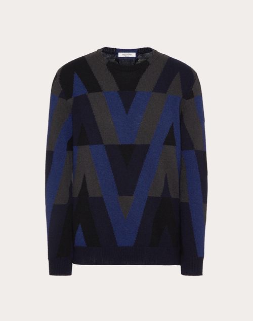Valentino - Optical Valentino Crewneck Sweater - Navy/black - Man - Man Ready To Wear Sale