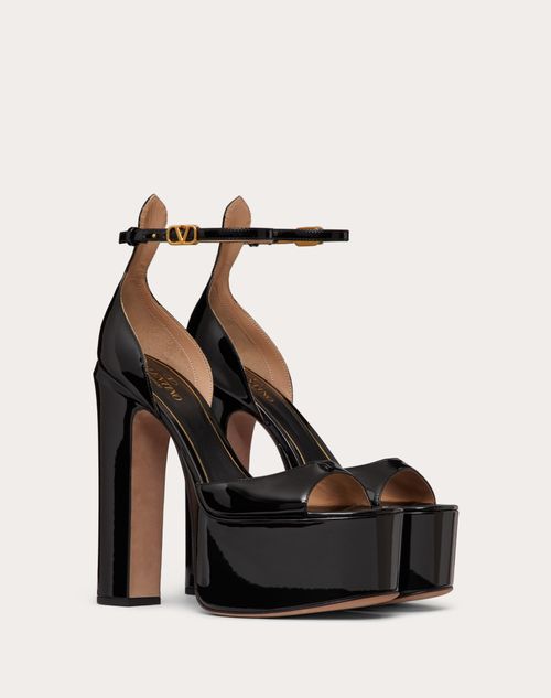 Valentino Garavani - Sandales À Plateau Valentino Garavani Tan-go En Cuir Verni, Talon : 155 mm - Noir - Femme - Chaussures Femme