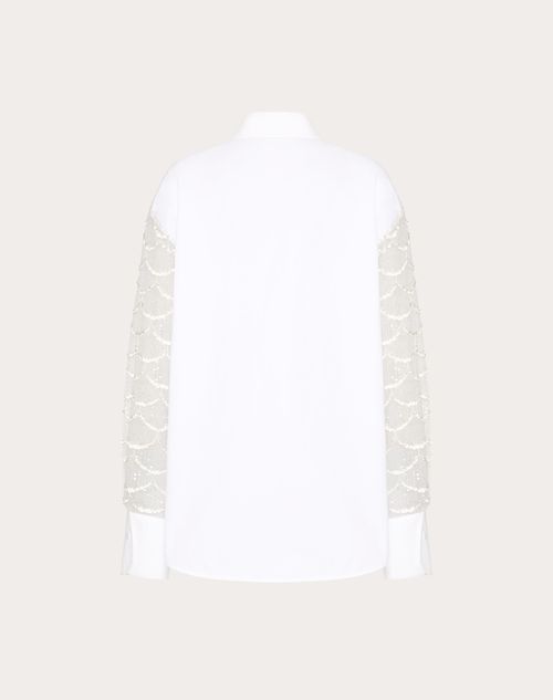 Valentino - Camicia In Tulle Illusione Ricamata - Avorio - Donna - Camicie E Top