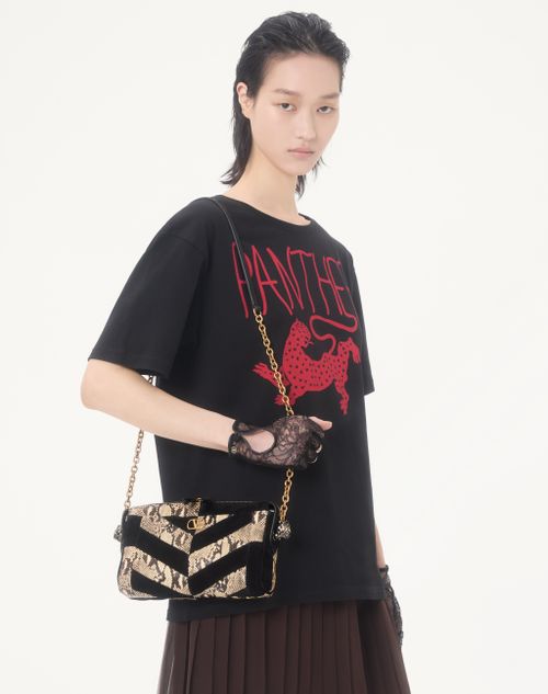 Valentino Garavani - Borsa A Tracolla Piccola Valentino Garavani Panthea In  - Beige/nero - Donna - Borse A Spalla