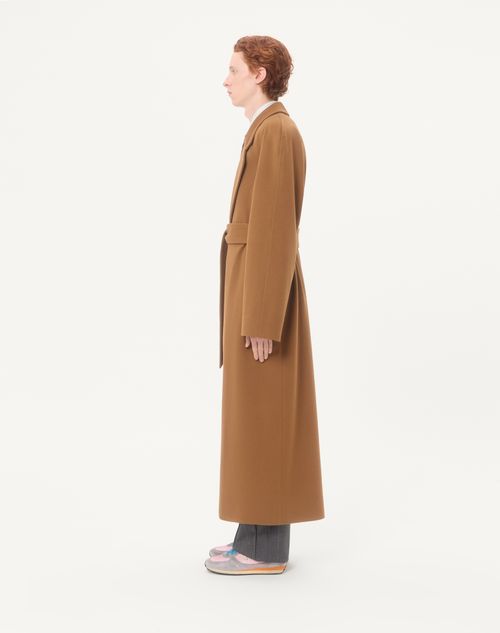 Valentino - Valentino Light Wool Drap Coat With Belt - Tan - Man - Coats And Blazers