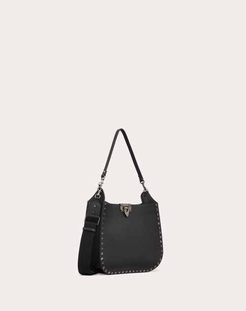 Valentino Garavani - Valentino Garavani Rockstud Hobo Bag In Grainy Calfskin - Black - Woman - Shoulder Bags