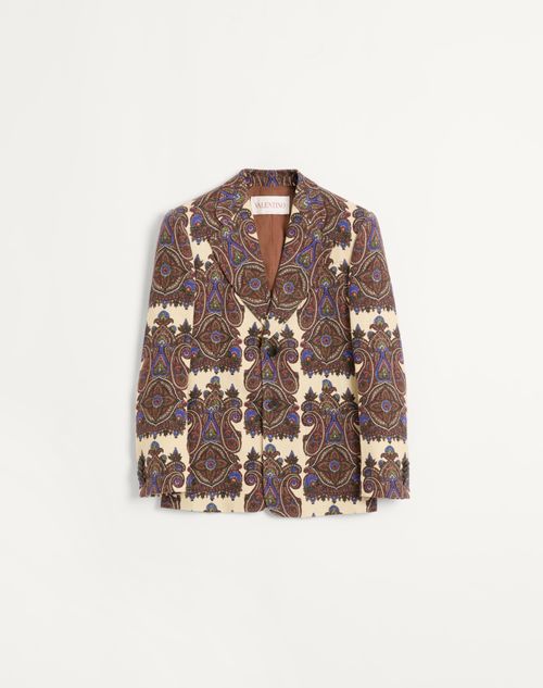 Valentino - Single-breasted Jacket In Canapone With Voyage Imaginaire Print - Cream/brown/blue - Man - Coats And Blazers