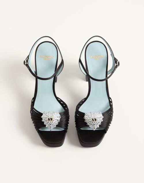 Valentino Garavani - Coeur Royal Platform Sandal In Satin 115mm - Black/crystal - Woman - Sandals
