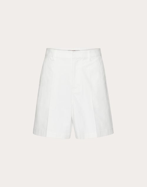 Valentino - Stretch Cotton Canvas Bermuda Shorts With Rubberized V Detail - Ivory - Man - Pants And Shorts