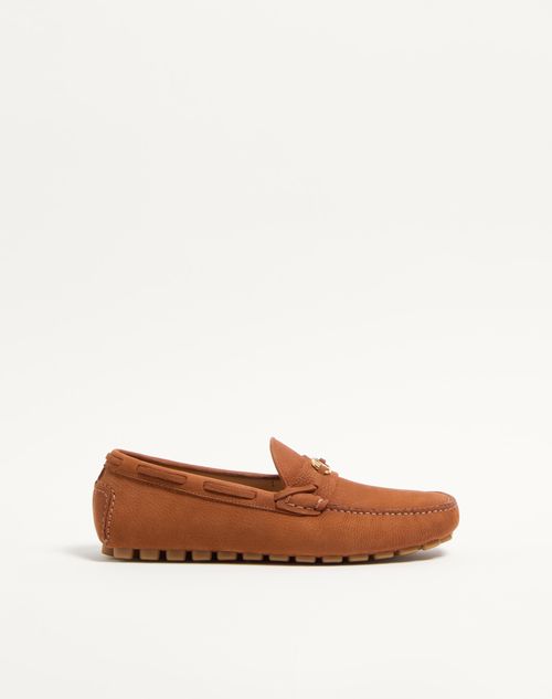 Valentino Garavani - Driver Fastaway Loafer In Deerskin Suede - Tobacco - Man - Man Shoes Private Promotions