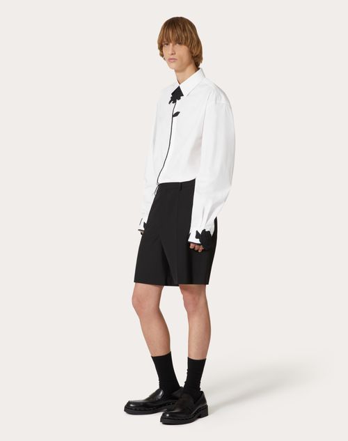 Valentino - Long-sleeved Shirt In Cotton Poplin With Flower Embroidery - White/ Black - Man - Shelf - Mrtw - Flower Embro
