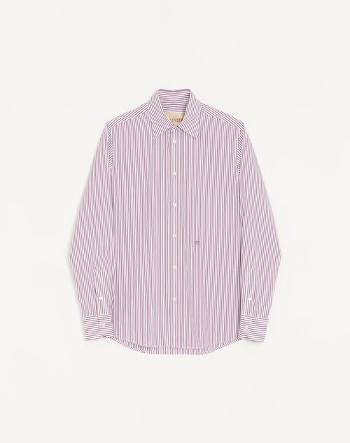 Valentino - Valentino Cotton Poplin Shirt With Striped Vlogo Embroidery - Butter/maroon - Man - Shirts