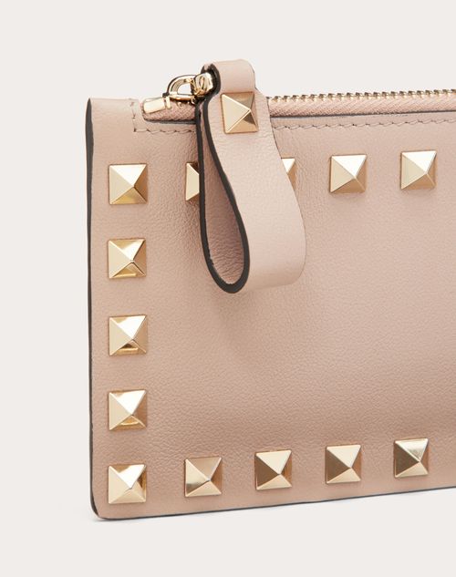 Valentino Garavani - Rockstud Calfskin Cardholder With Zip - Poudre - Woman - Wallets And Small Leather Goods