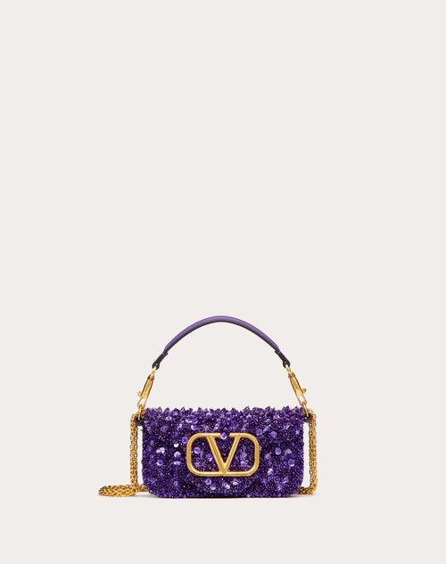 Valentino Garavani - Small Locò Shoulder Bag With 3d Embroidery - Astral Purple - Woman - Valentino Garavani Loco