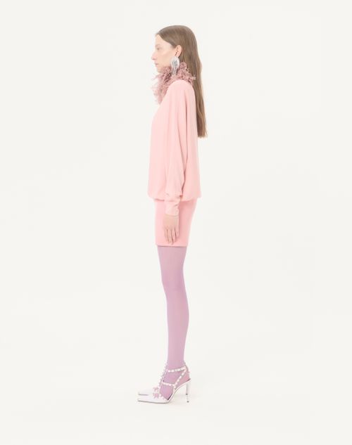 Valentino - Abito Corto In Georgette Con Piume - Rosa - Donna - Abiti