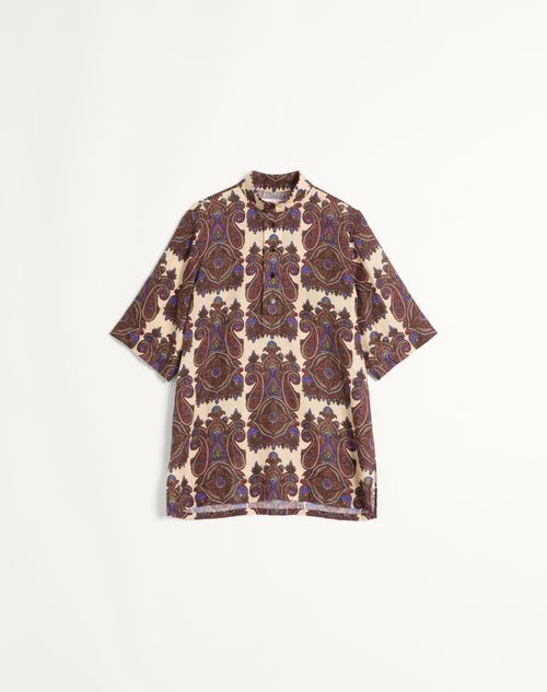 Valentino - Short-sleeved Linen Kaftan With Voyage Imaginaire Print - Cream/multicolour - Man - Shirts