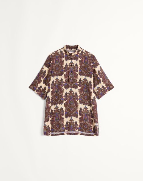 Valentino - Short-sleeved Linen Kaftan With Voyage Imaginaire Print - Multicolour - Man - Shirts