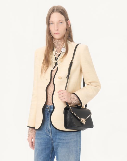 Valentino Garavani - Valentino Garavani Rockstud Small Shoulder Bag In Grainy Calfskin - Black - Woman - Shoulder Bags