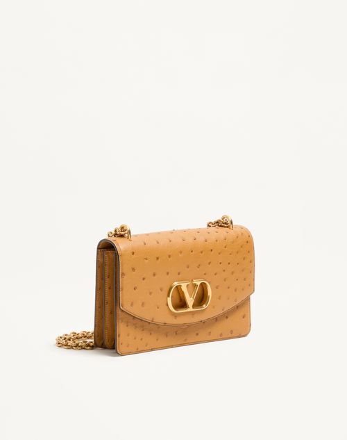 Valentino Garavani - Valentino Garavani Vain Ostrich Shoulder Bag - Tobacco - Woman - Shoulder Bags