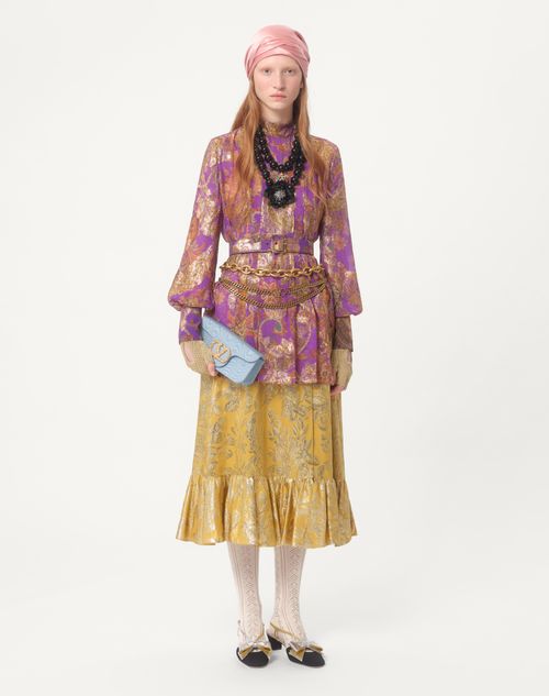 Valentino - Skirt In Apres L'hiver Silk Lurex Foglioline - Ochre/gold Lurex - Woman - Skirts