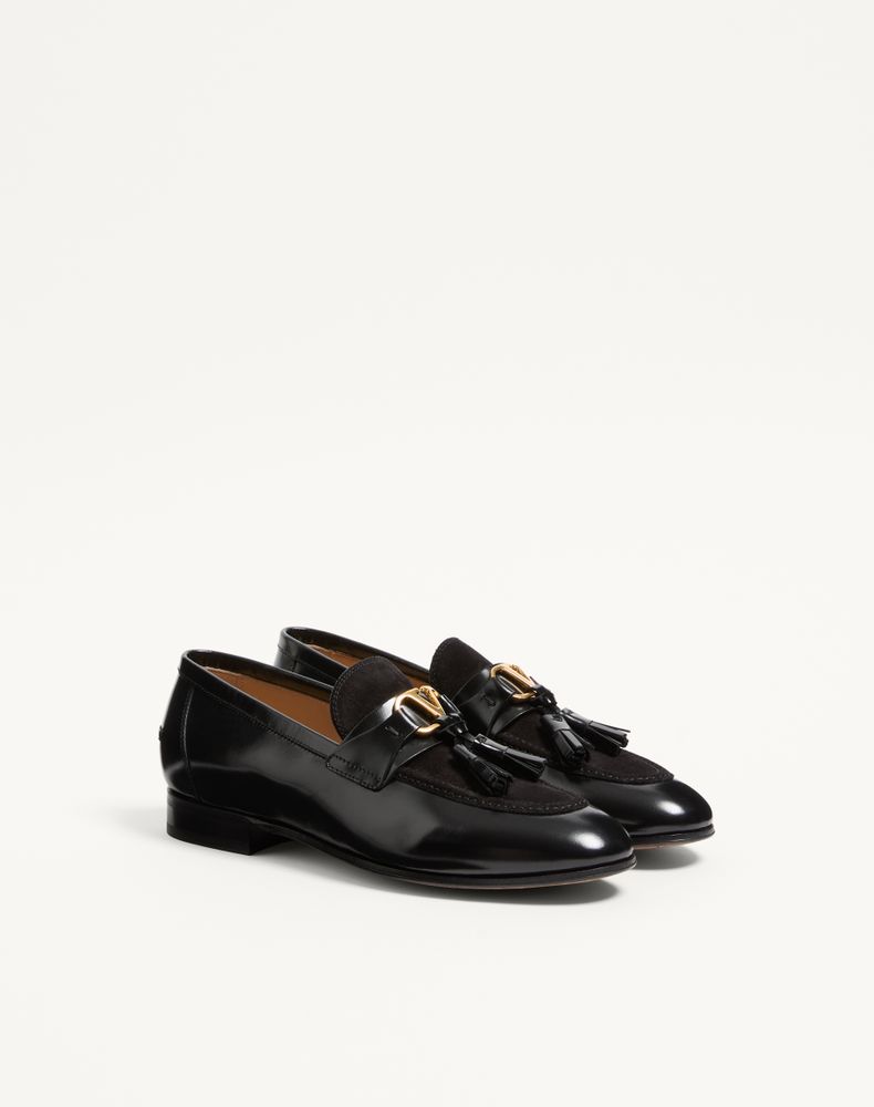 Valentino Garavani Vaniteux Calfskin And Split Leather Loafer Man Black 41.5