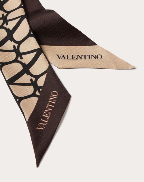 Valentino Garavani - Foulard Bandeau Toile Iconographe En Soie - Beige/noir - Femme - All About Logo