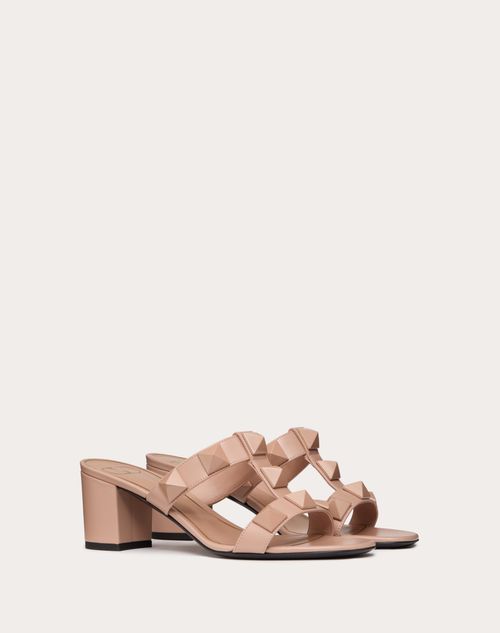 Valentino Garavani - Roman Stud Slide Sandal In Calfskin And Tone-on-tone Studs 60mm - Rose Cannelle - Woman - Roman Stud Sandals - Shoes