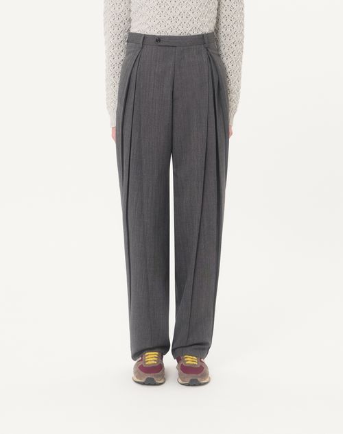 Valentino - Valentino Pinstripe Wool Trousers With Pleats - Grey/multicolour - Man - Trousers And Shorts