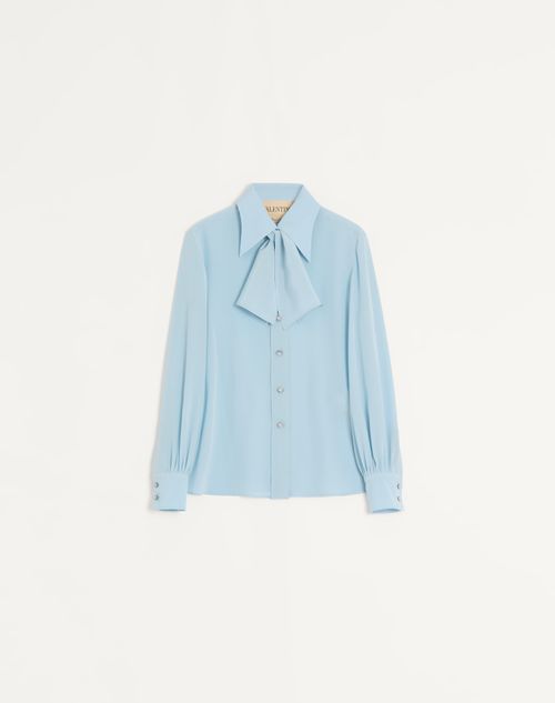 Valentino - Crepe De Chine Shirt - Sky Blue - Woman - Shirts And Tops