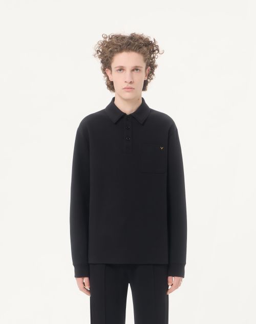 Valentino - Valentino Cotton Polo Shirt With Vgold - Black - Man - T-shirts And Sweatshirts