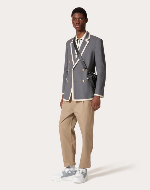 Valentino - Double-breasted Jacket In Stretch Cotton Canvas - Light Grey - Man - Coats And Blazers