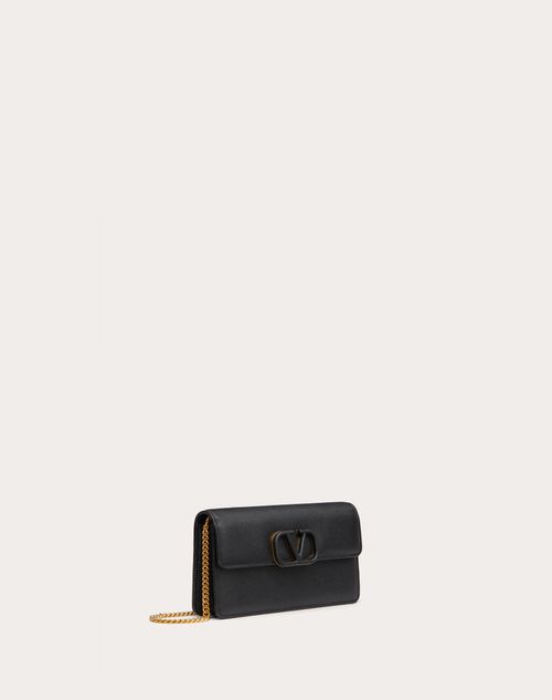 Valentino Garavani - Vlogo Signature Grainy Calfskin Wallet With Chain - Black - Woman - Wallets And Small Leather Goods
