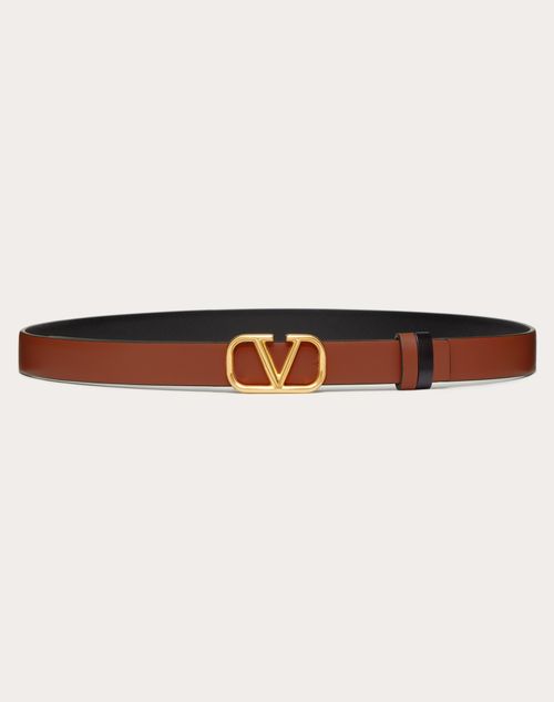 Valentino Garavani - Reversible Vlogo Signature Belt In Glossy Calfskin 20 Mm - Saddle Brown/black - Woman - Accessories