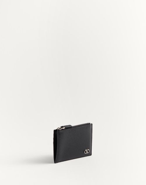 Vlogo Signature Grainy Calfskin Card Holder for Man in Black Vlogo Signature Grainy Calfskin Card Holder for Man in Black