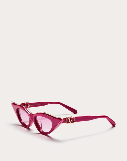 Valentino - V - Goldcut I Marco De Acetato Grueso Esculpido Con Armazón De Titanio - Rosa/gris Oscuro - Mujer - Gafas De Sol