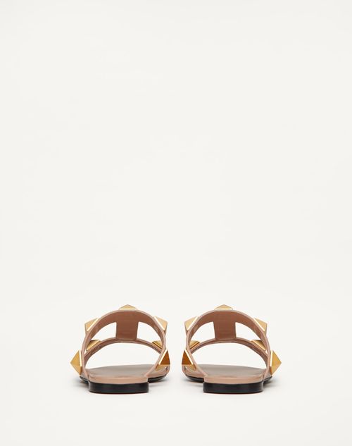 Flat Roman Stud Calfskin Slide Sandal for Woman in Rose Flat Roman Stud Calfskin Slide Sandal for Woman in Rose