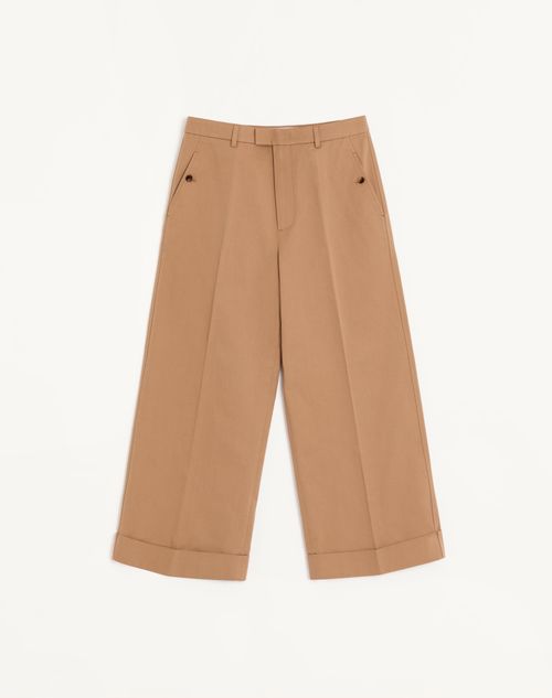 Valentino - Cuffed Trousers In Cotton Gabardine - Light Camel - Man - Trousers And Shorts