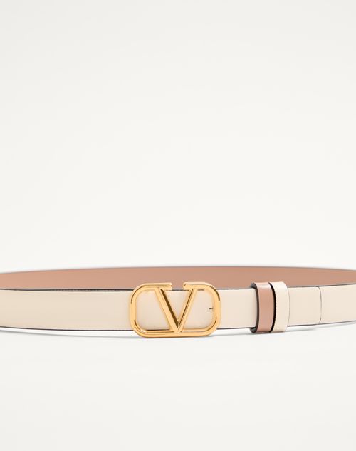 Valentino Garavani - Reversible Vlogo Signature Belt In Glossy Calfskin 20 Mm - Light Ivory/rose Cannelle - Woman - Belts