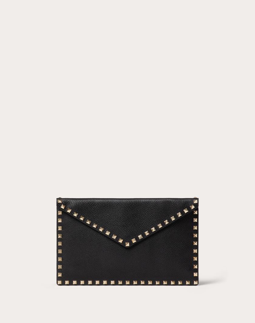 Valentino Handbags Pouch Rockstud In Vitello Granato per Donna in Nero | Valentino IT