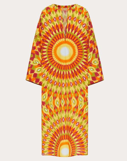 Valentino - Poplin Midi Dress With Round Rain Print - Orange/multicolor - Woman - Midi