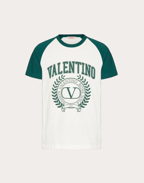 Valentino - T-shirt Aus Baumwolle Mit Maison Valentino-stickerei - Weiß/grün - Mann - T-shirts & Sweatshirts