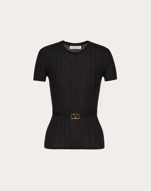 Valentino - Wool Jumper With Vlogo Signature Belt Detail - Black - Woman - Knitwear