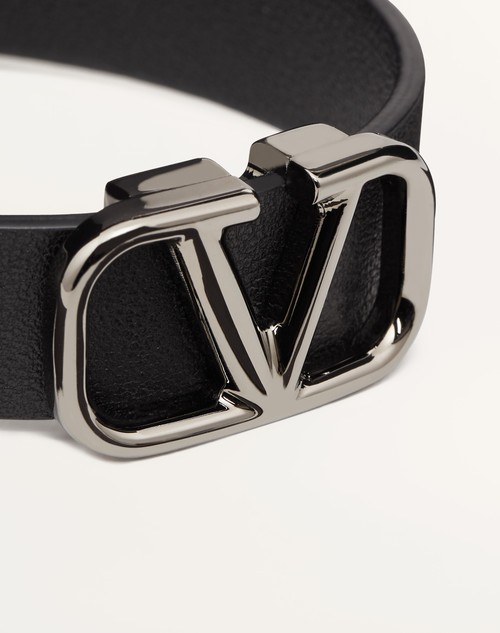 Valentino Garavani Black Leather VLogo Signature Bracelet