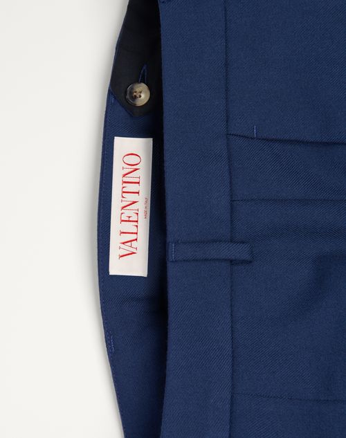 Valentino - Pantalone In Gabardina Di Lana Con Risvolto - Blu - Uomo - Pantaloni E Shorts