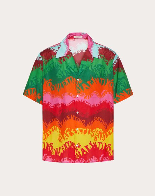 Valentino - Silk And Cotton Shirt In Valentino Waves Multicolor Print - Multicolor - Man - Shirts