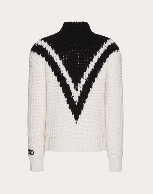 Valentino - Wool High-neck Jumper With Vlogo Signature Patch - Ivory/black - Man - Knitwear