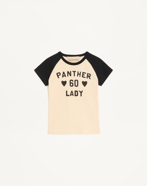 Valentino - Cotton T-shirt With Chez Valentino Print - Birch/black - Woman - T-shirts And Sweatshirts