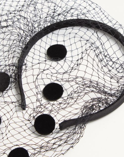 Valentino Garavani - Vlogo Signature Headband With Veil In Silk And Velvet - Black - Woman - Hair Accessories