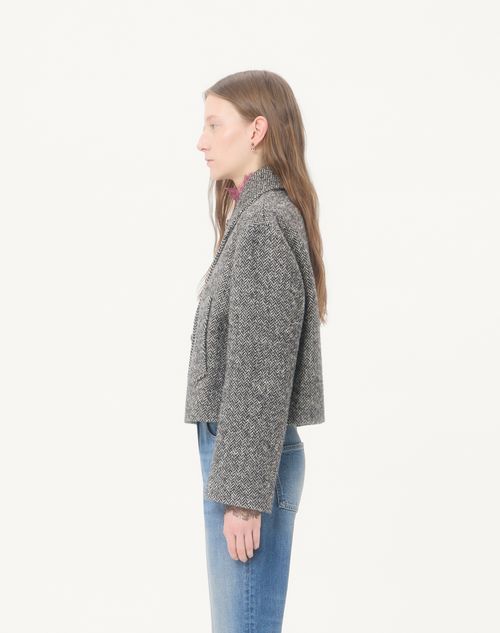 Valentino - Urban Wool Chevron Peacoat - Ivory/black - Woman - Jackets And Blazers